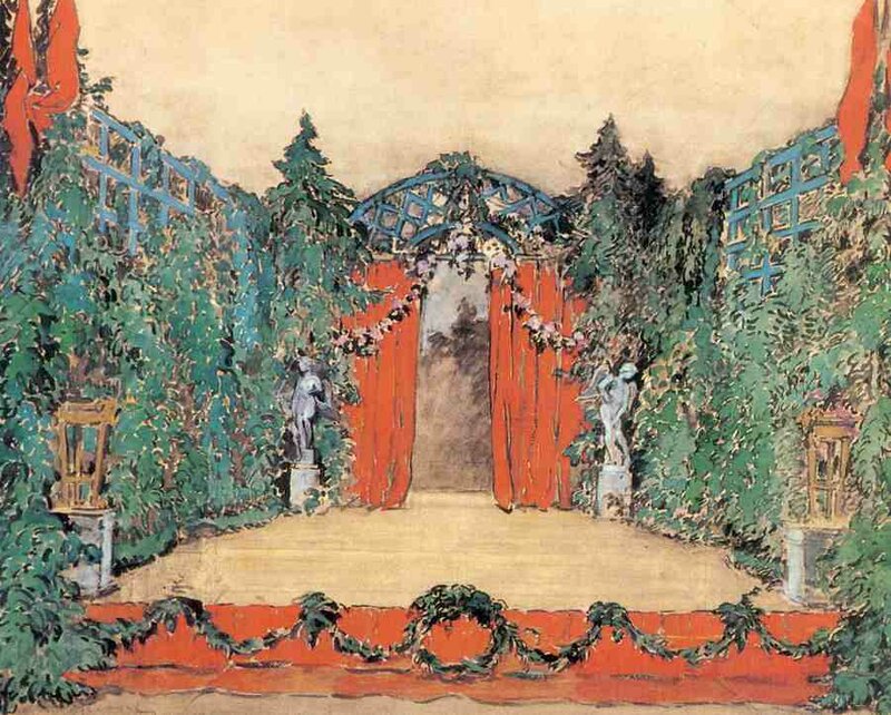 Ескіз декорації для постановки балету «Сильфіди» ( «Шопеніана»), Королівський театр в Мадриді, 1916 р